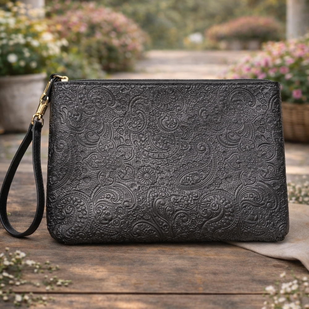 Stone Mountain USA Black Embossed Paisley Wristlet Clutch - Picture 3 of 3